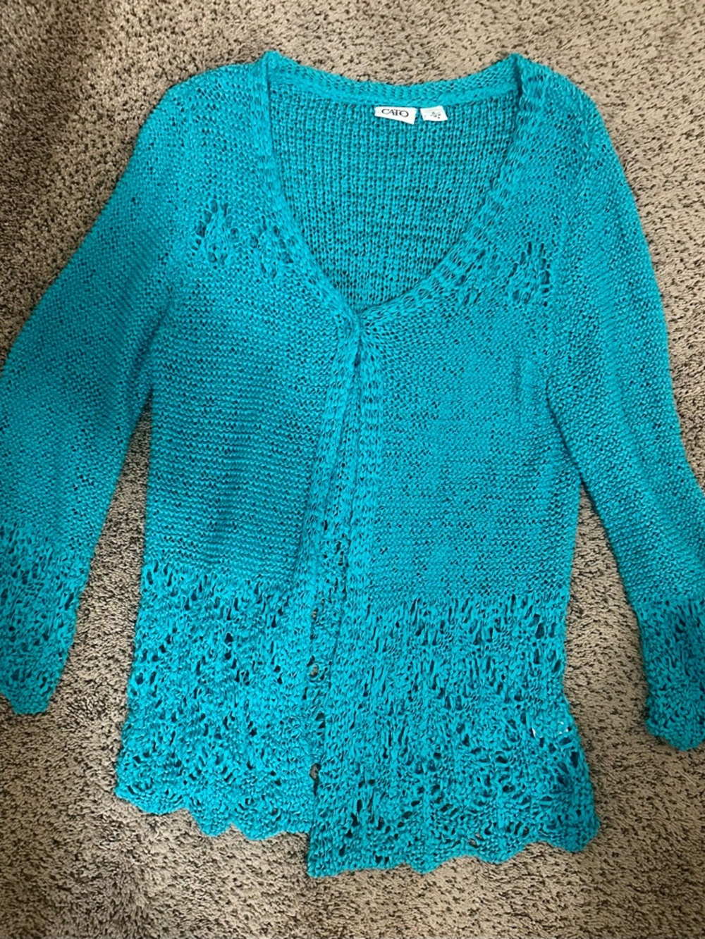 Cato Teal Crochet Hem Open Knit Women's Cardigan